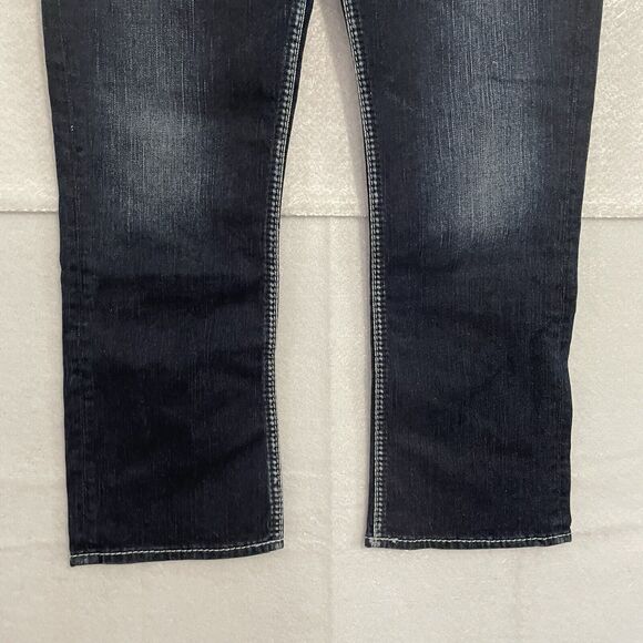Silver Jeans Women’s 29 Blue Dark Wash SANTORINI Crop Contrast Stitch Pockets - Picture 4 of 9